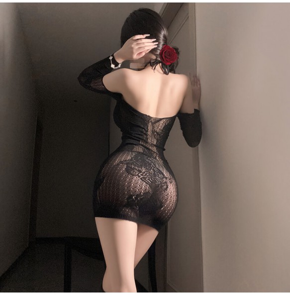 FEE ET MOI - Rose Mesh Hollow-Out Bodystocking (Black)
